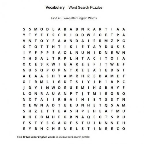 Wordsearch – Find 40 Two-Letter English Words